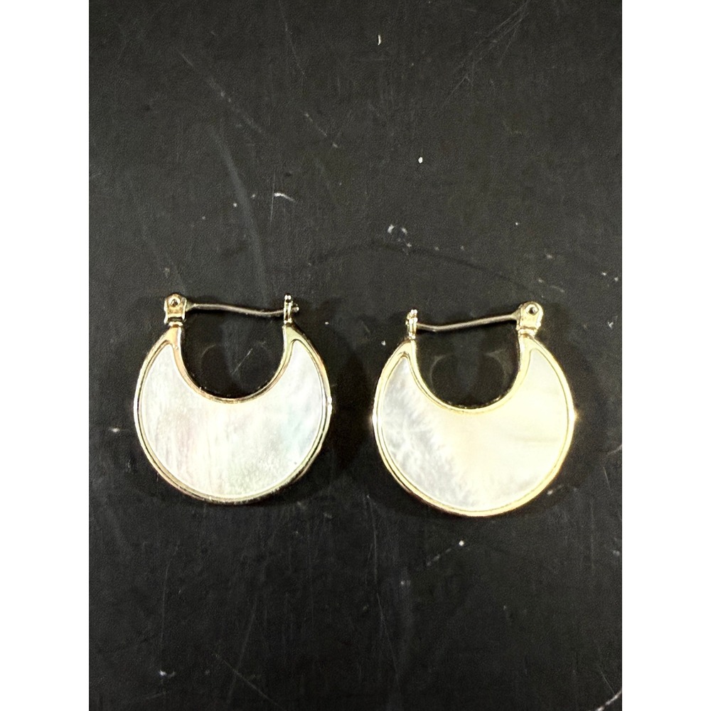 Mother of Pearl Crescent Silver Tone Earrings